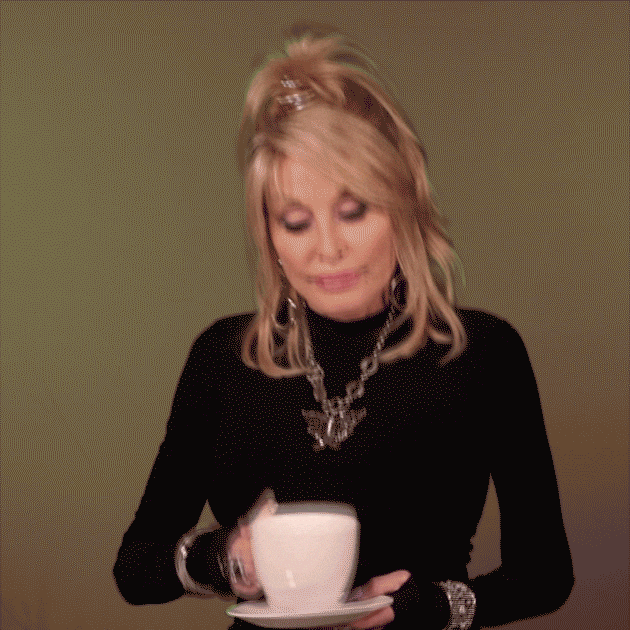 Dolly Parton sipping tea