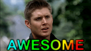 TV gif. Jensen Ackles as Dean Winchester on Supernatural looks serious and says "awesome."