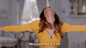 Reality TV gif. Tamica Lee holds her arms open then brings them around like a hug while saying, "Welcome back y'all to Southern Charm New Orleans!"