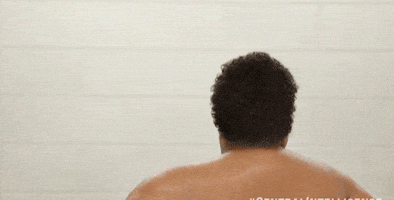 Movie gif. Dwayne Johnson as a younger version of his character Bob in the movie Central Intelligence, dancing like a diva in the shower.
