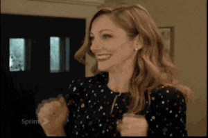 Exicted Judy Greer animated GIF