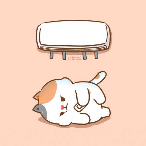Kawaii gif. Cat is laying under an AC system and it gets hot so it turns on the AC. But now it gets cold from the AC so it turns it off. Over and over again. It can't win.