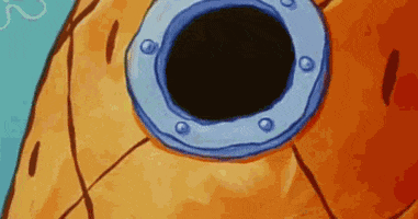 SpongeBob gif. SpongeBob slowly and fearfully peering up to look out a window of his house.