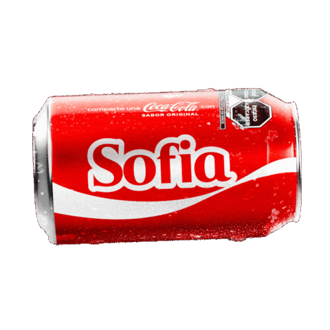 Sponsored gif. A red can of Coca-Cola with the name "Sofia" spins horizontally.