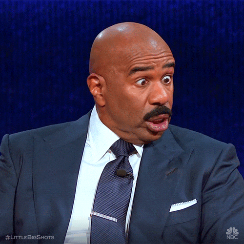 Celebrity gif. Steve Harvey cross-eyed with his mouth open, looking absurdly stunned.