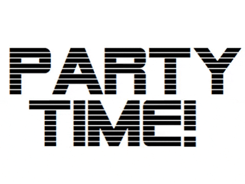 Blikající černobílý gif s nápisem "Party time!". 