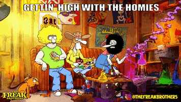 TheFreakBrothers cat friends 420 high GIF
