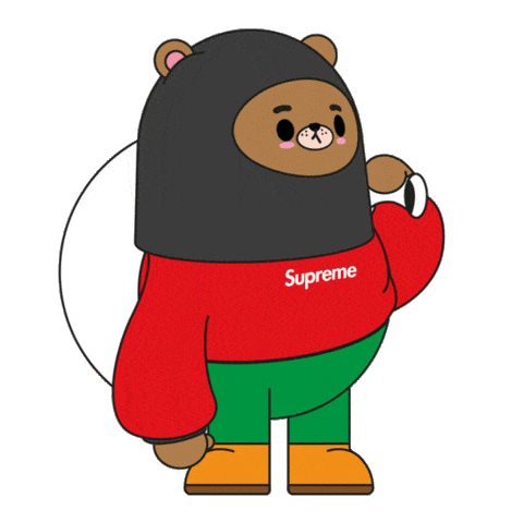 Bear wearing black hoodie with red supreme logo