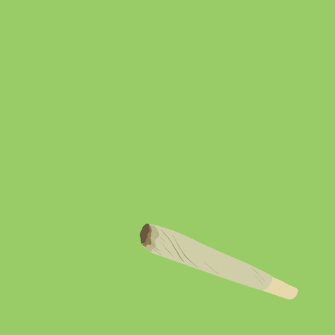 Digital art gif. Joint on a lime green background, the smoke transforming into text reading, "Shabbat shalom."