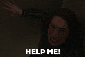 Movie gif. Andi Matichak as Allyson in Halloween 18 frantically screams for help in terror. Text, "Help me!"