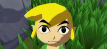 Video game gif. Link from The Legend of Zelda gasps and his face contorts into shock.