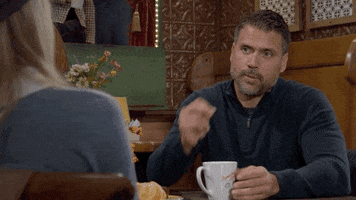 TV gif. Joshua Morrow as Nick Newman on The Young and the Restless snaps his fingers and makes finger guns. Text, "see what I did there?"