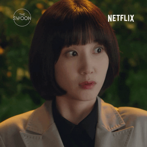 TV gif. Park Eun-bin as Woo Young Woo on Extraordinary Attorney Woo looks around while pursing her lips in confusion. 