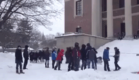 Harvard Students Sled Down Library Steps