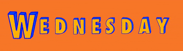 Text gif. Bouncing block letters on an orange background spell out "Wednesday."