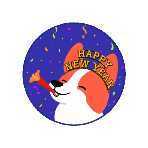 Happy New Year Dog Sticker by CorgeeSoftware