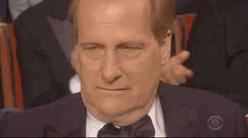 Celebrity gif. Jeff Daniels sits in the audience at the Tony Awards. He stares, blinking, and then his eyes roll to the back of his head. His head flops back and his mouth flies open like he’s dead. People clap around him. 