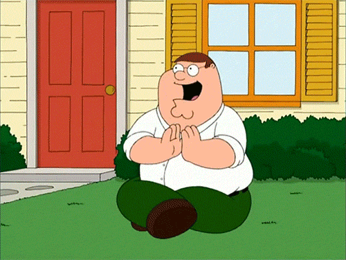Peter claps at clowns and postmen throwing pies at each other.