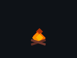 Illustrated gif. A modular campfire made of orange and yellow block shapes flickering up into the air.