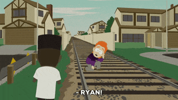 scared train tracks GIF by South Park 