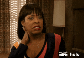 TV gif. Tichina Arnold as Rochelle on Everybody Hates Chris cradles her neck with her hand, looking uneasily out of her doorway before shutting the door in our face.