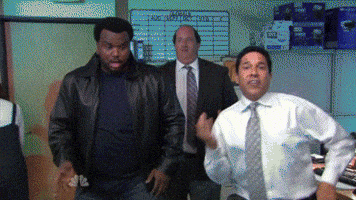 The Office gif. The office is filled with disco lights. Craig Robinson as Darryl, Oscar Nunez as Oscar, and Brian Baumgartner as Kevin show us some serious dance moves.