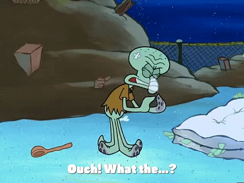 season 4 the lost mattress GIF by SpongeBob SquarePants "Ouch! What the... Hey, I needed a wooden spoon. I'll just keep it safe from harm in my back pocket."