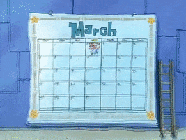 SpongeBob gif. We see a calendar of March and suddenly, SpongeBob splats onto March 3rd, which has "Boating Exam Today!" written on it. 