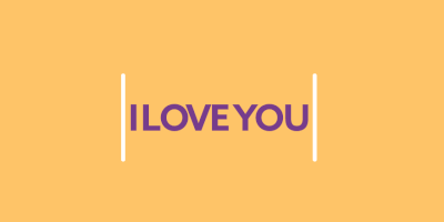 Text gif. Against an orange creamsicle background, purple text reading, "I love you" is contained within two white lines, which start to come together by squishing the letters down. To conserve space, a heart replaces "love," and then the letter U replaces "you" before all the text disappears and only the heart remains. The words that disappear pop like bubbles.