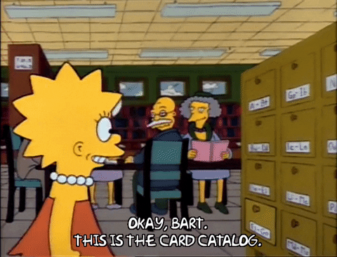 Card catalog, Lisa showing Bart Simpson