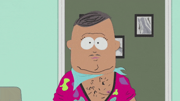 South Park gif. Big Gay Al from South Park is staring at us and the camera slowly pans into his face, which looks happy.