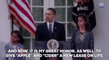 sasha obama and now it is my great honor as well to give apple and cider a new lease on life GIF by Obama