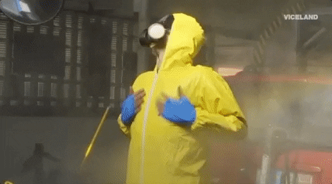 Hazmat Suit GIF by KING OF THE ROAD