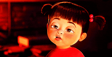 Movie gif. Boo from Monsters, Inc. sleepily stares as her heavy eyelids droop lower and lower with every blink.