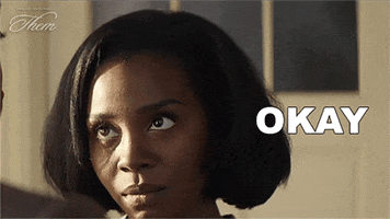 TV gif. Deborah Ayorinde as Livia Emory eyes go wide as she sarcastically says, “Okay.” She then looks up with an irritated look.