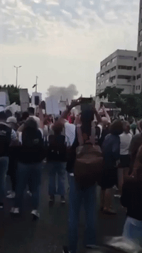 Protesters Watch Smoke Rise From Port of Beirut Silos on Anniversary of Deadly Explosion