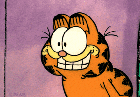 Cartoon gif. Garfield nods excitedly.