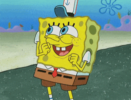 TV gif. SpongeBob grins and does a cute, happy dance, swooshing his hips back and forth, shoulders bobbing up and down like he's feeling pretty great at the moment. 