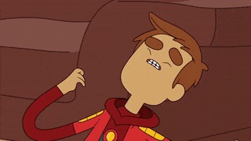 Cartoon gif. Danny from Bravest Warriors lays on a couch and squints his eyes closed, saying "Ugh."