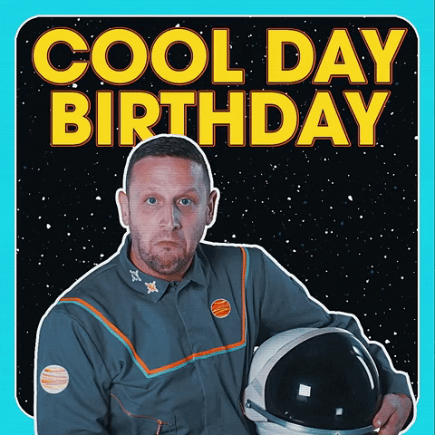 Video gif. Tim Robinson in "I Think You Should Leave," in an astronaut suit holding a helmet with a dark visor. He shrugs his shoulders and mouths the words in the subtitles, "That was a good day for me that was like my birthday wasn't on my birthday." Text above reads, "Cool Day Birthday."