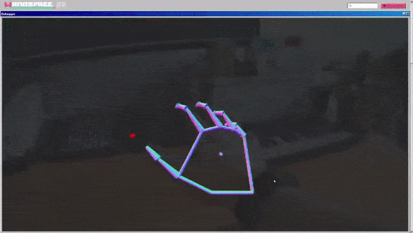 A 3D model of a hand projected above a person's hand