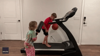 'Whack Him, Girl!' 8-Year-Old Baller Dribbles on Treadmill While Challenged by Little Sister