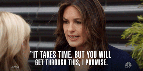 A woman saying, "It takes time. But you will get through this, I promise."