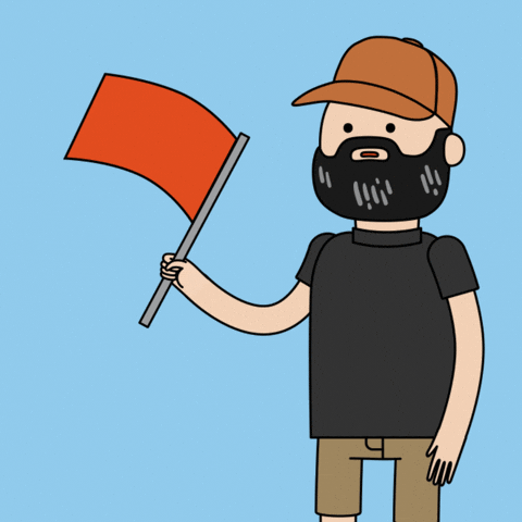 Cartoon man calmly waving a red flag