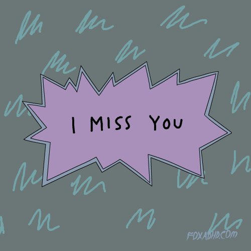 Text gif. Different colored patterns flash in the background. Text, “I miss you.”