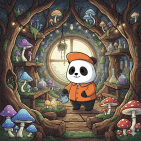 Panda Mushroom GIF by Pandu Pandas