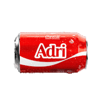 Sponsored gif. A red can of Coca-Cola with the name "Adri" drops into frame, pauses, and then drops out of sight.