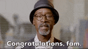 Celebrity gif. Don Cheadle on the 2021 Independent Spirit Awards looking straightforward and saying "congratulations, fam."