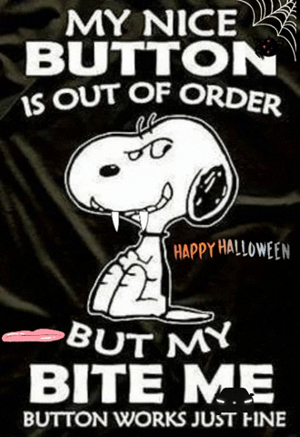 snoopy halloween fangs button scary GIF
