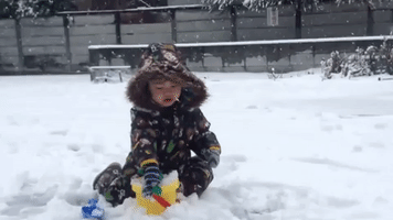 Toddler Enjoys Tokyo's First Snow of 2015